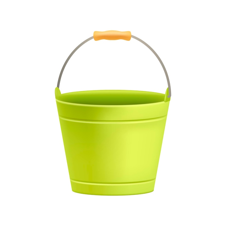 Vettore gratuito secchio di metallo verde per illustrazione 3d di giardiniere o agricoltore. attrezzatura o contenitore per verdure fresche o acqua in stile 3d su sfondo bianco. agricoltura, giardinaggio, agricoltura, concetto di raccolto