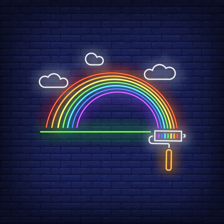 Vettore gratuito segno al neon arcobaleno dipinto