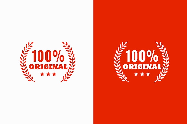Vettore gratuito segno di alloro originale bianco e rosso certificato per il prodotto approvato