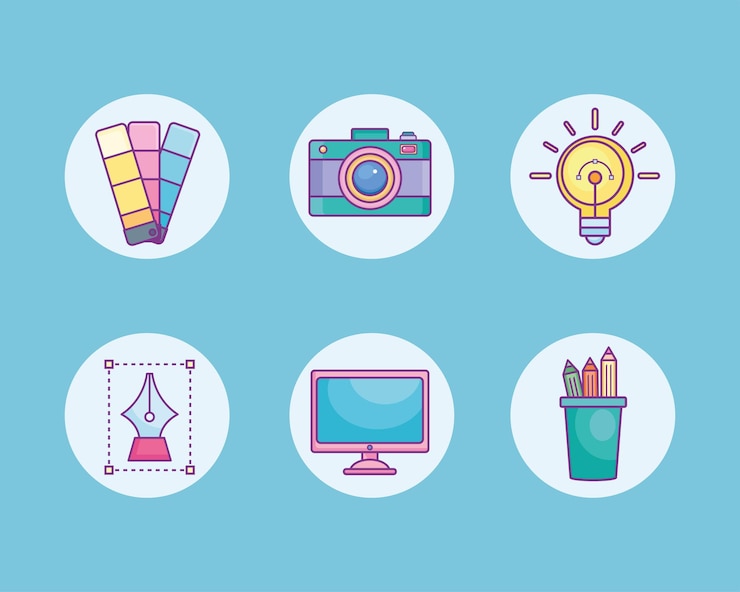 Vettore gratuito sei icone con strumenti per designer