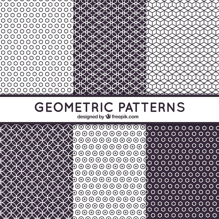 Vettore gratuito sei modelli in bianco e nero con forme geometriche