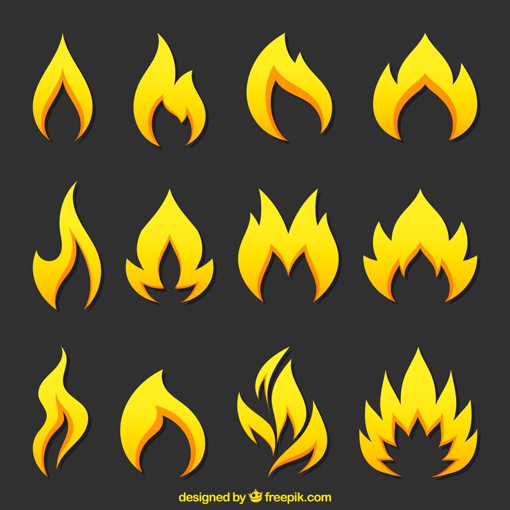 Vettore gratuito selezione delle fiamme gialle con dettagli arancio