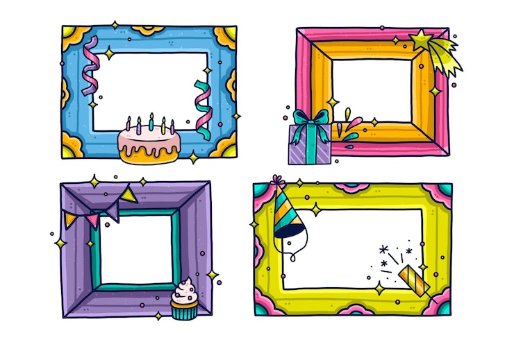 Vettore gratuito selezione di cornici collage compleanno disegnati a mano