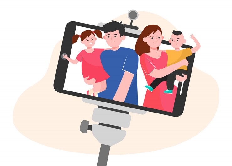 Vettore gratuito selfie di famiglia sullo smartphone