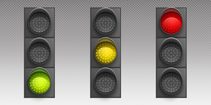 Vettore gratuito semaforo con lampade a led verde giallo o rosso