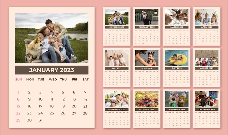 Vettore gratuito semplice calendario fotografico 2023