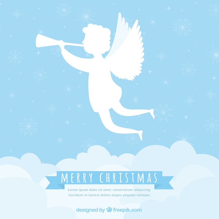 Vettore gratuito semplice sfondo bianco e blu di natale con un angelo
