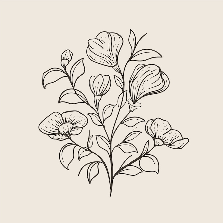 Vettore gratuito semplici contorni di fiori disegnati a mano