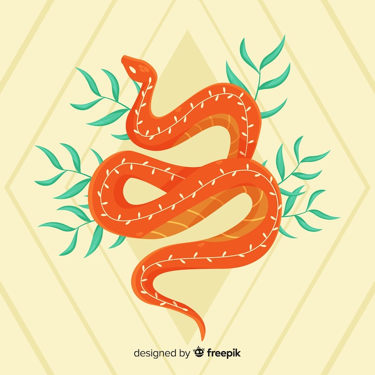 Vettore gratuito serpente disegnato a mano con foglie