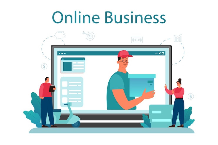 Vettore gratuito servizio o piattaforma di vendita online pianificazione e sviluppo aziendale promozione e stimolazione delle vendite per profitto commerciale affari online illustrazione vettoriale piatta