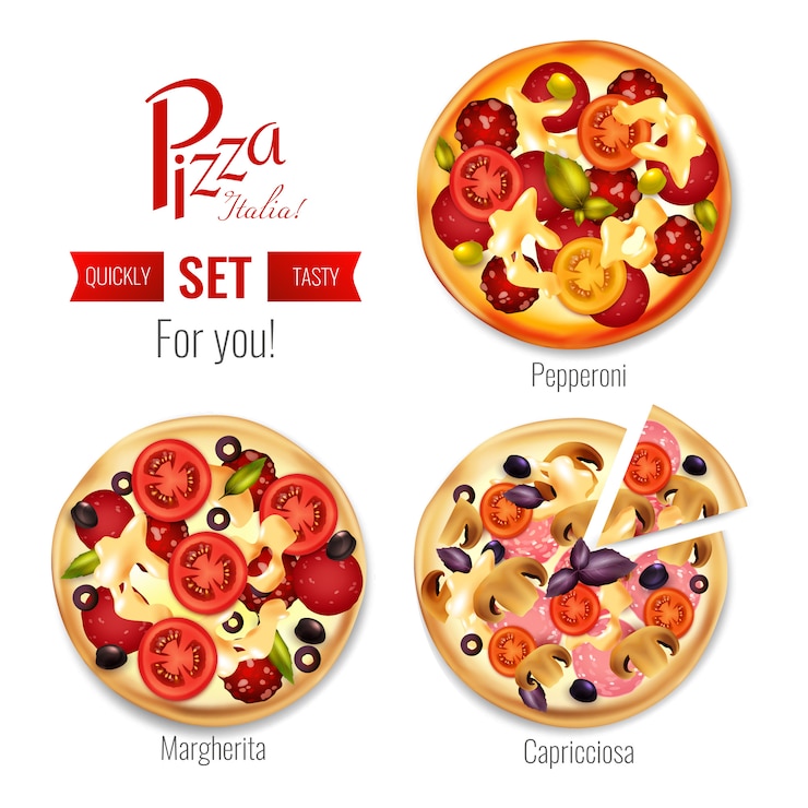 Vettore gratuito set assortimento di pizza