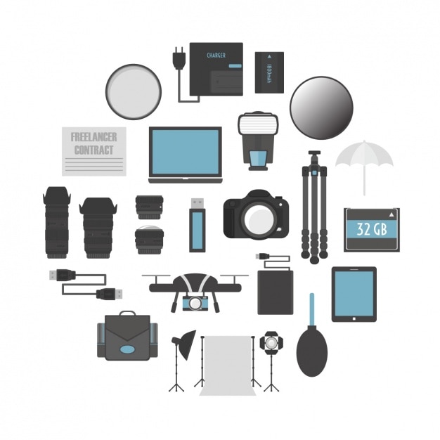 Vettore gratuito set attrezzatura fotografia