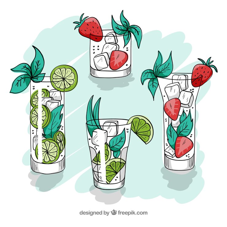 Vettore gratuito set colorato di cocktail disegnati a mano