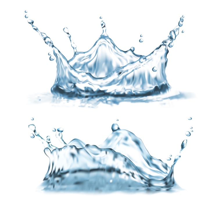 Vettore gratuito set con spruzzi d&#39;acqua, forme astratte con goccioline, corona splatter