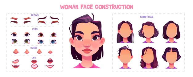 Set costruttore di volti femminili per avatar di gioco