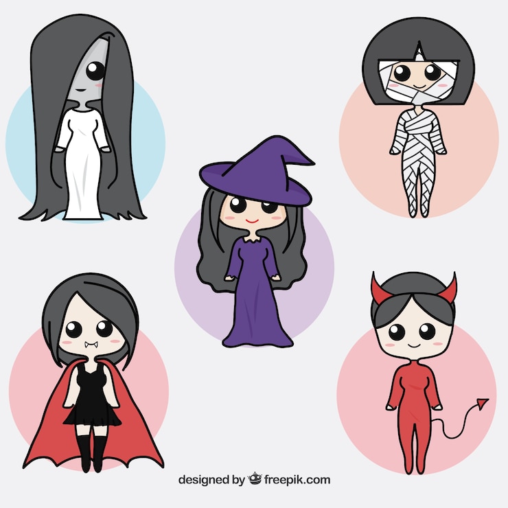 Vettore gratuito set costume ragazza disegnata a mano