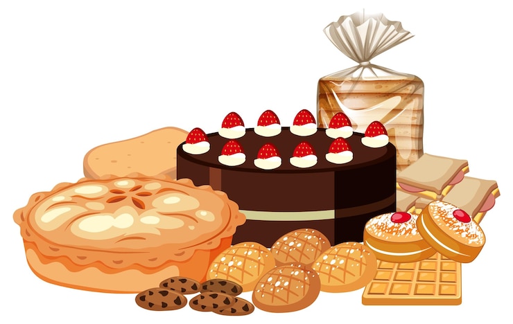 Vettore gratuito set da forno e pasticceria diversi