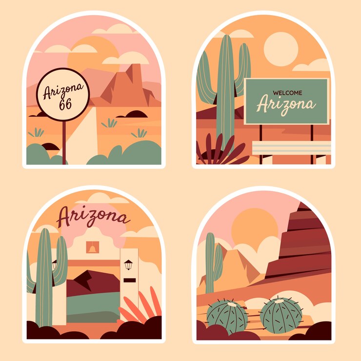 Vettore gratuito set di adesivi arizona design piatto