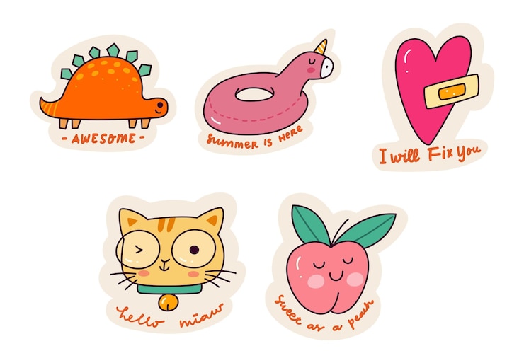 Vettore gratuito set di adesivi cartoon kawaii