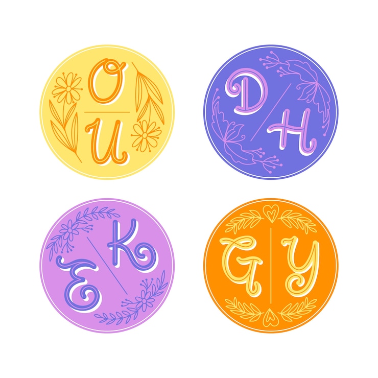 Vettore gratuito set di adesivi con monogramma floreale