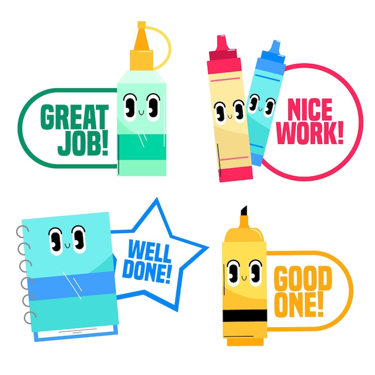 Vettore gratuito set di adesivi di buon lavoro design piatto organico