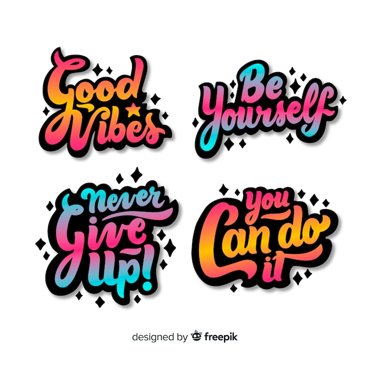 Vettore gratuito set di adesivi lettering motivazionali