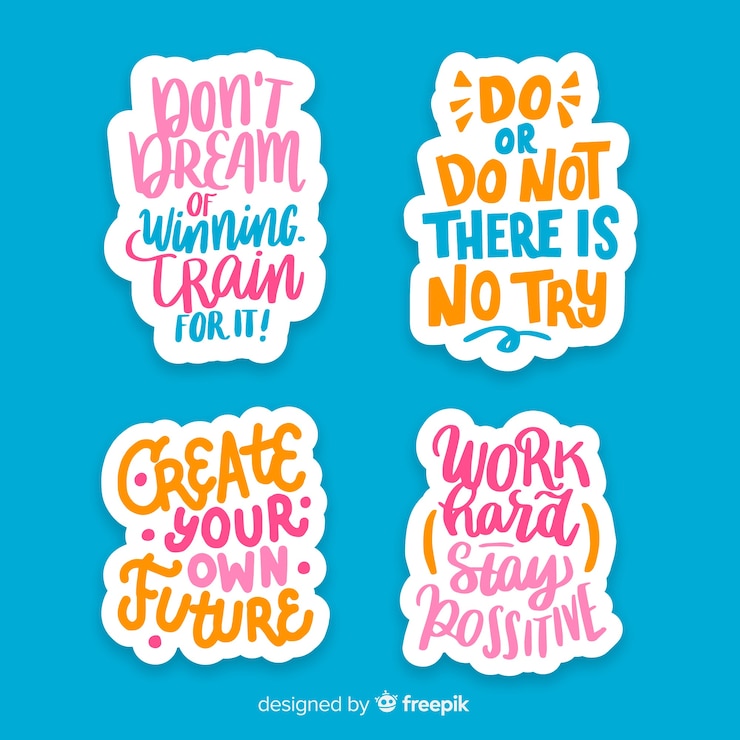Vettore gratuito set di adesivi lettering motivazionali