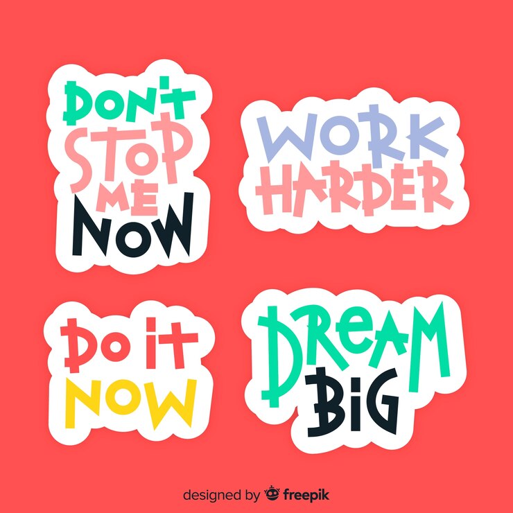 Vettore gratuito set di adesivi lettering motivazionali