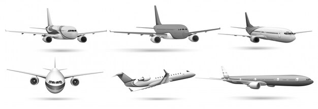 Set di aerei in scala di grigi