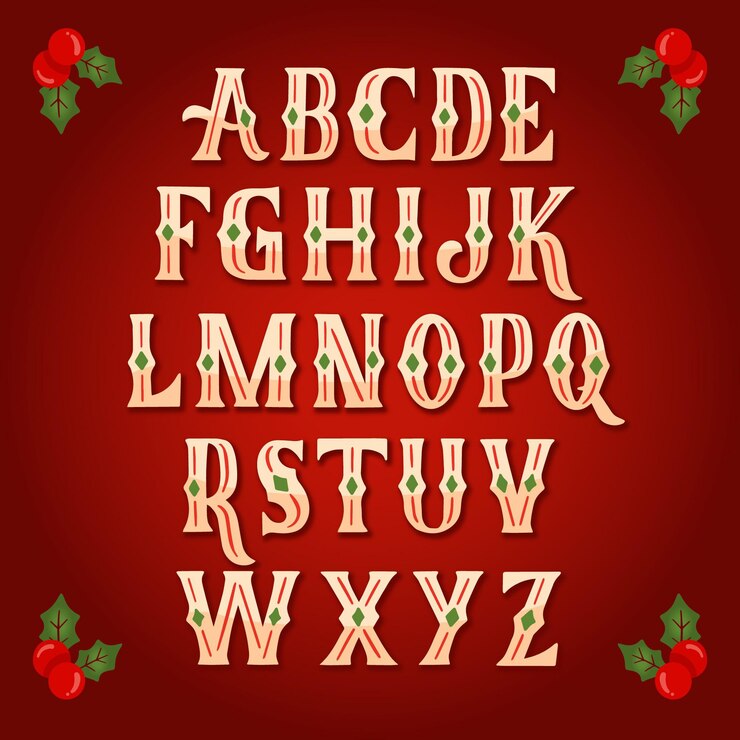 Vettore gratuito set di alfabeto di natale vintage