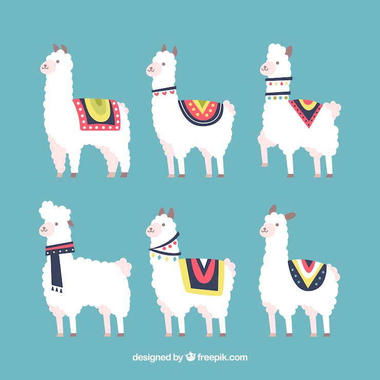 Vettore gratuito set di alpaca carino