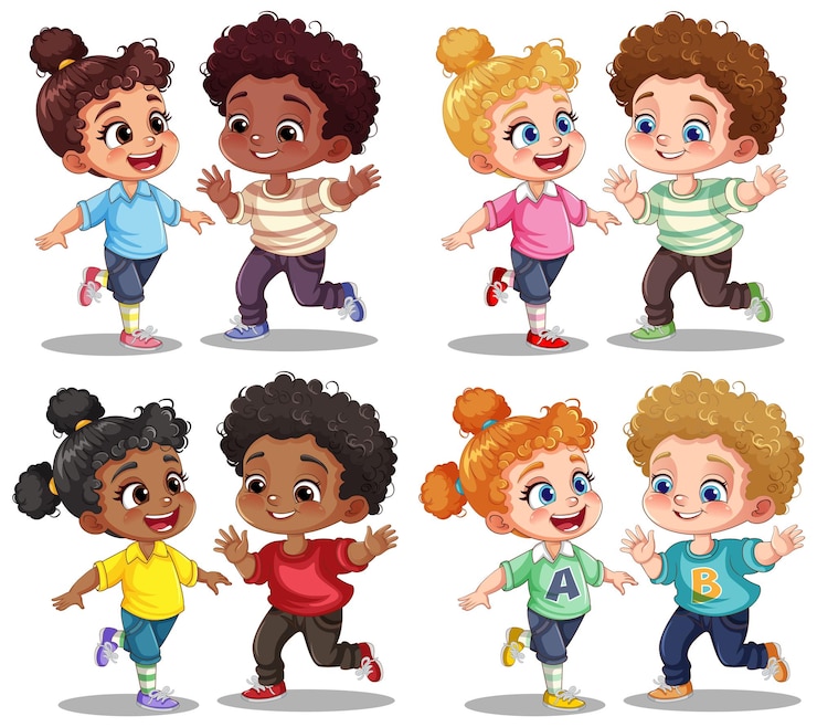 Vettore gratuito set di amici per bambini con gara mista