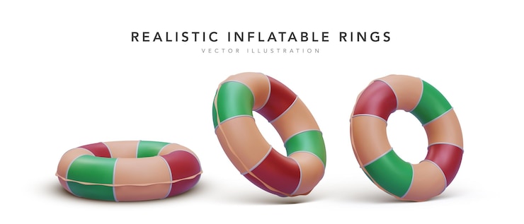 Vettore gratuito set di anelli gonfiabili 3d con ombra isolata su sfondo bianco illustrazione vettoriale
