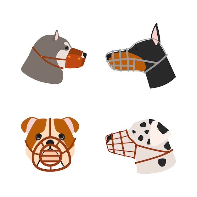 Set di animali con museruola design piatto