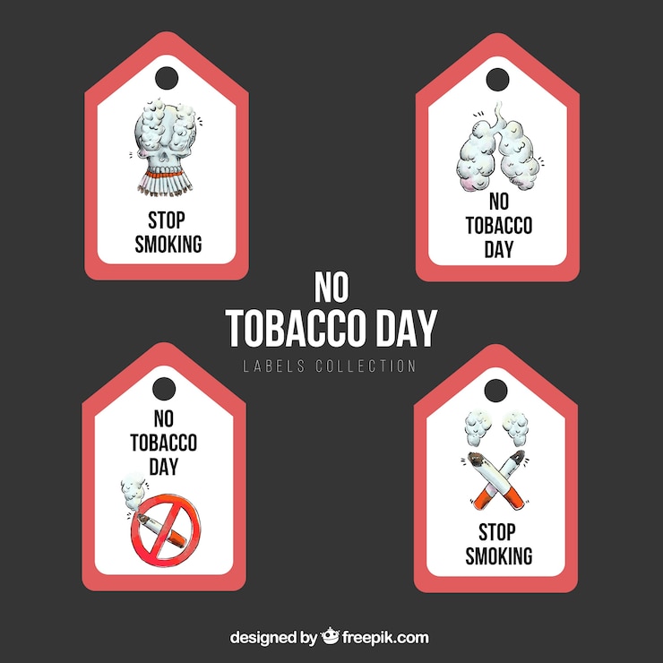Vettore gratuito set di anti-tabacco tag giorno disegnati a mano