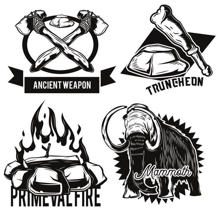 Vettore gratuito set di antichi animali e emblemi di strutture