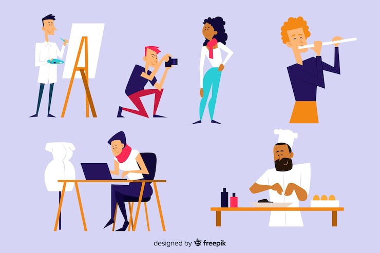 Vettore gratuito set di artisti al lavoro