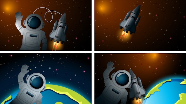 Set di astronauta sullo sfondo dello spazio