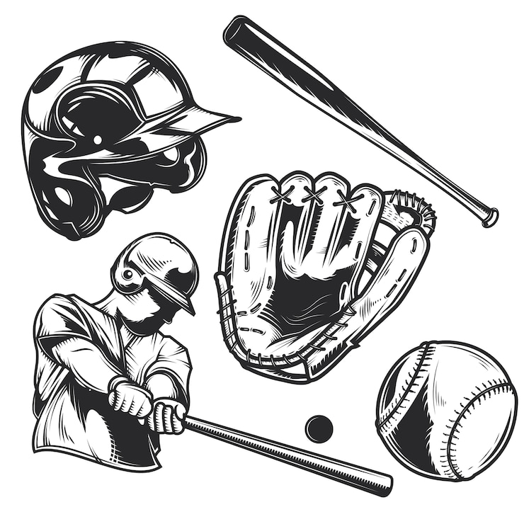 Vettore gratuito set di attrezzatura da baseball