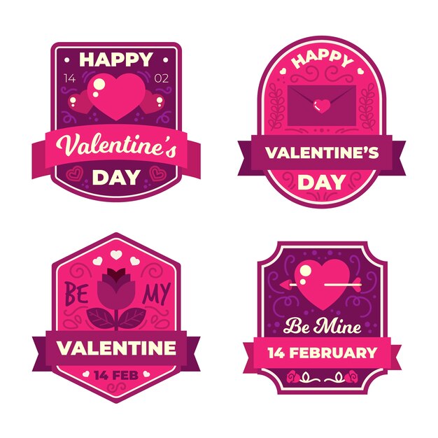 Set di badge di San Valentino design piatto