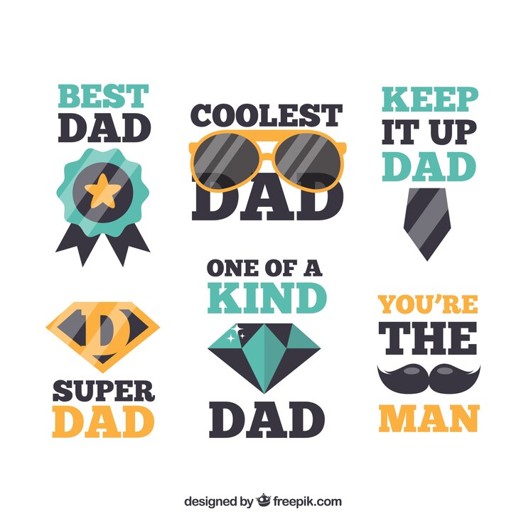 Vettore gratuito set di badge giorno del padre in stile piatto