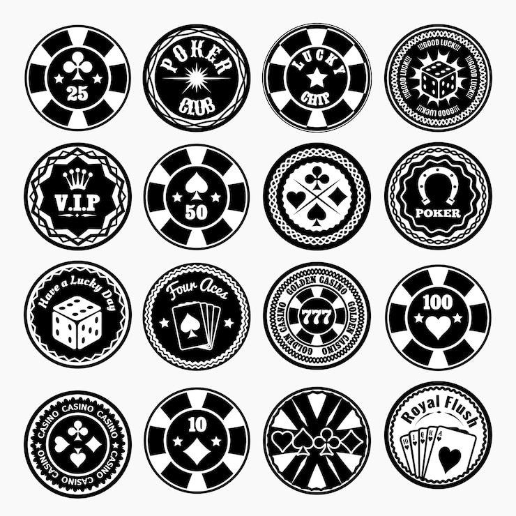 Vettore gratuito set di badge neri di poker club e casinò