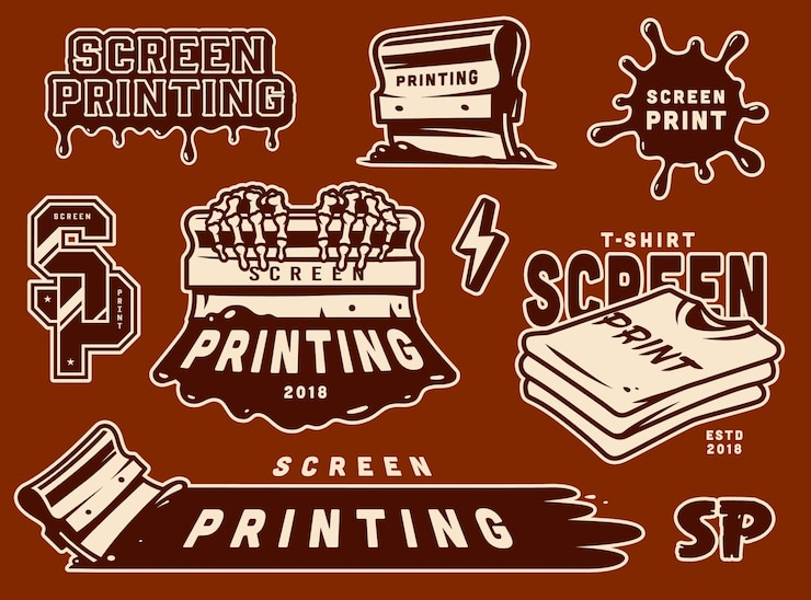Vettore gratuito set di badge per serigrafia vintage