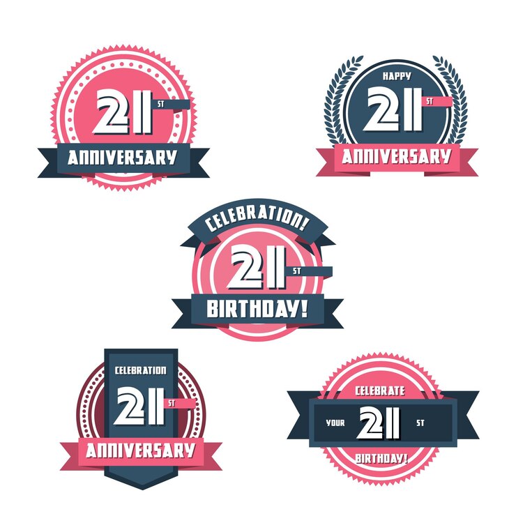 Vettore gratuito set di badge piatto 21 anniversario