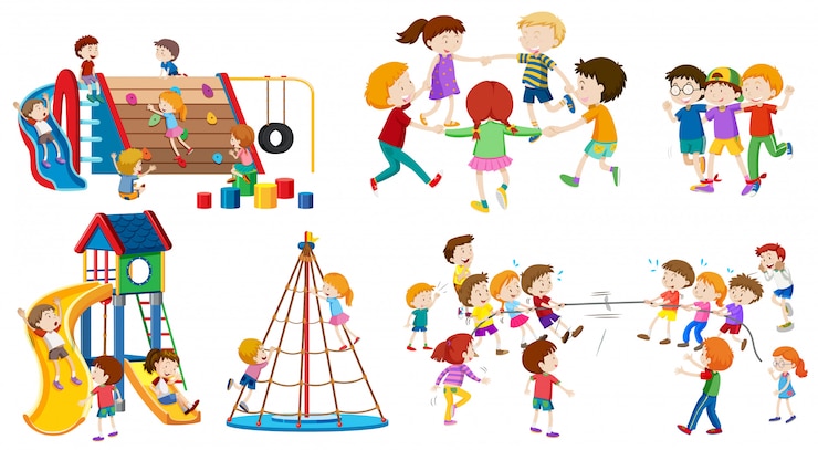 Vettore gratuito set di bambini isolati nel parco giochi