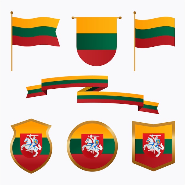 Set di bandiere e emblemi nazionali sfumati della lituania