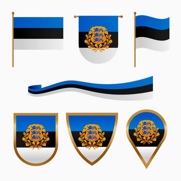 Set di bandiere estoni sfumati ed emblemi nazionali