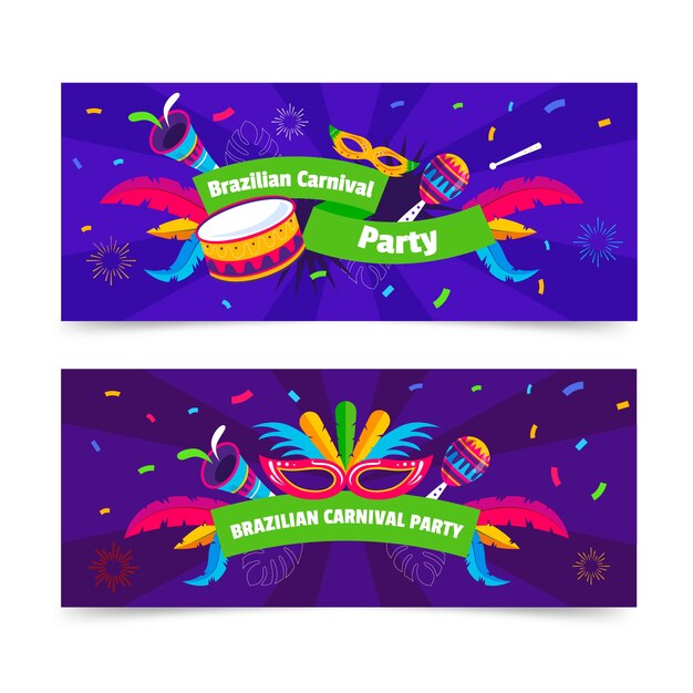 Set di bandiere orizzontali di carnevale brasiliano piatto