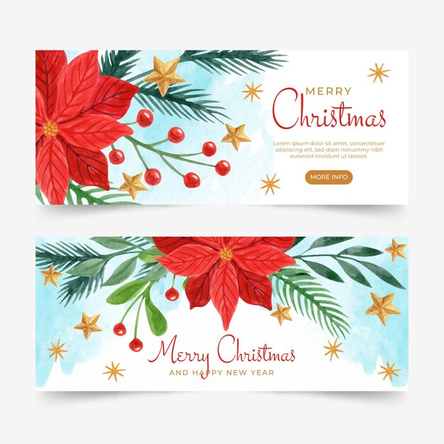 Set di bandiere orizzontali di natale dell'acquerello
