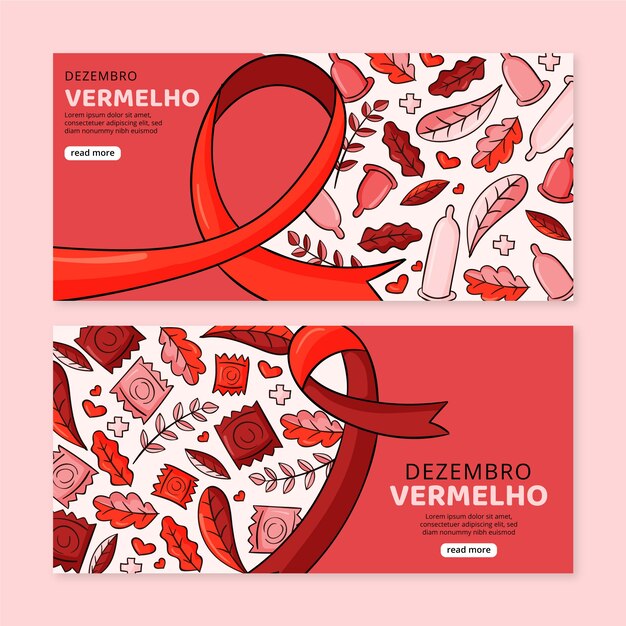 Set di bandiere orizzontali disegnate a mano dezembro vermelho